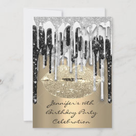 Invitación Fiesta 16º Lips Beso Purpurinas Plata Dorada Drips