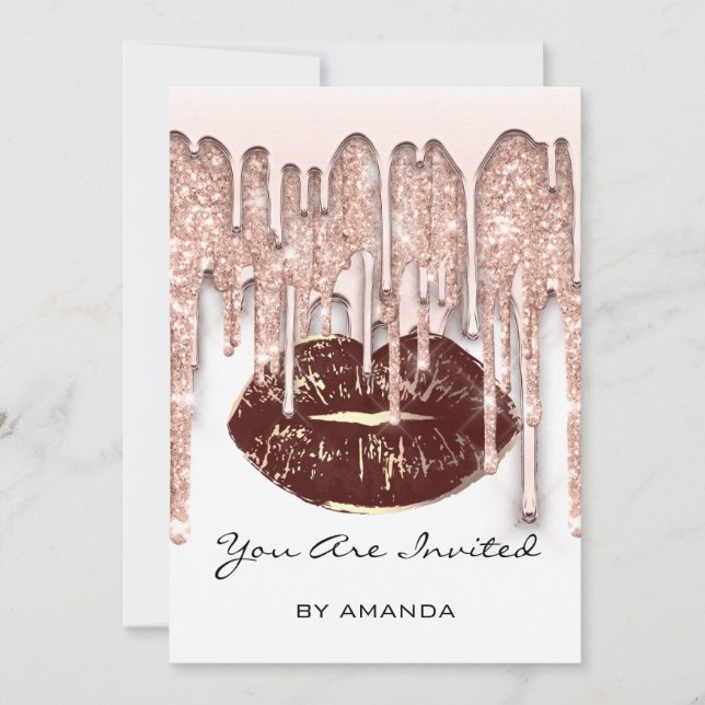 Invitación Fiesta 16.º Beso Rojo Rosa Purpurina Marrón Blanco (Anverso)