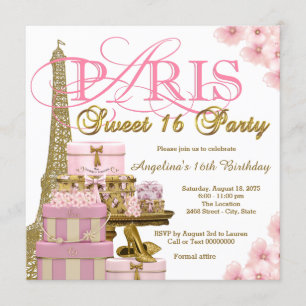 Invitación Fiesta 16 de Pink and Gold Paris