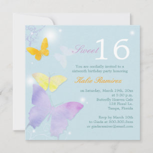 Invitación Fiesta 16 de Posh Butterfly Pale Blue Sweet