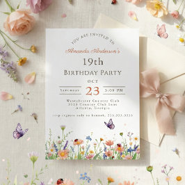 Invitación Fiesta 19º cumpleaños del Wildflower Pink Purple G