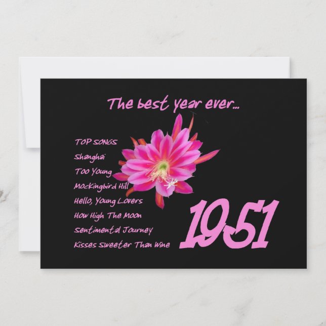 Invitación Fiesta 1951 de cumpleaños de las canciones de (Anverso)