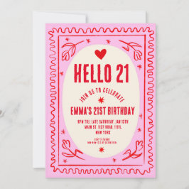 Invitación Fiesta 21º Cumpleaños De Escritura Roja Retro Pink