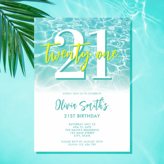 Invitación Fiesta 21º cumpleaños de la piscina de verano mode (Subido por el creador)