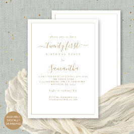 Invitación Fiesta 21º cumpleaños del guión de oro minimalista