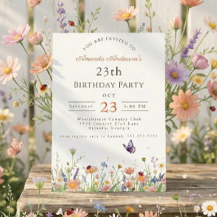 Invitación Fiesta 23 Aniversario de Wildflower Pink Purple Ga