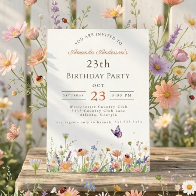 Invitación Fiesta 23 Aniversario de Wildflower Pink Purple Ga (Subido por el creador)