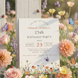 Invitación Fiesta 25º cumpleaños del Wildflower Pink Purple G
