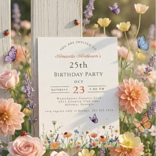 Invitación Fiesta 25º cumpleaños del Wildflower Pink Purple G (Subido por el creador)