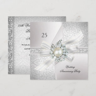 Invitación Fiesta 25 Aniversario de Boda Perla Blanco Plata