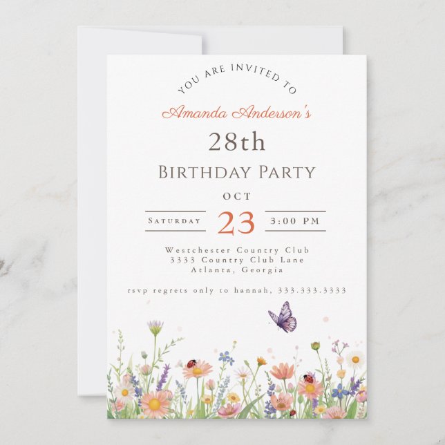 Invitación Fiesta 28 Aniversario del Jardín Púrpura de Flor S (Anverso)