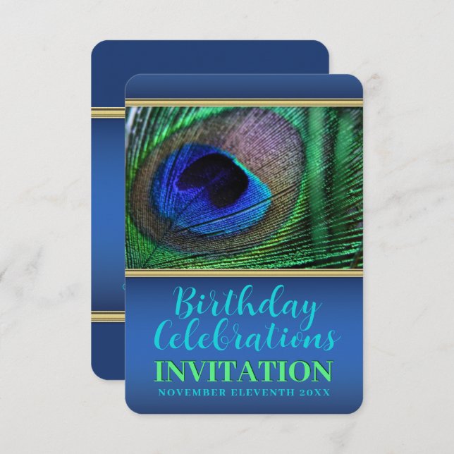 Invitación Fiesta 30 de cumpleaños de la pluma azul verde de  (Anverso / Reverso)