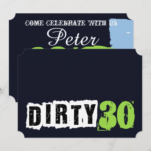 Invitación Fiesta 30 de cumpleaños de Navy Blue y Green Dirty (Anverso / Reverso)