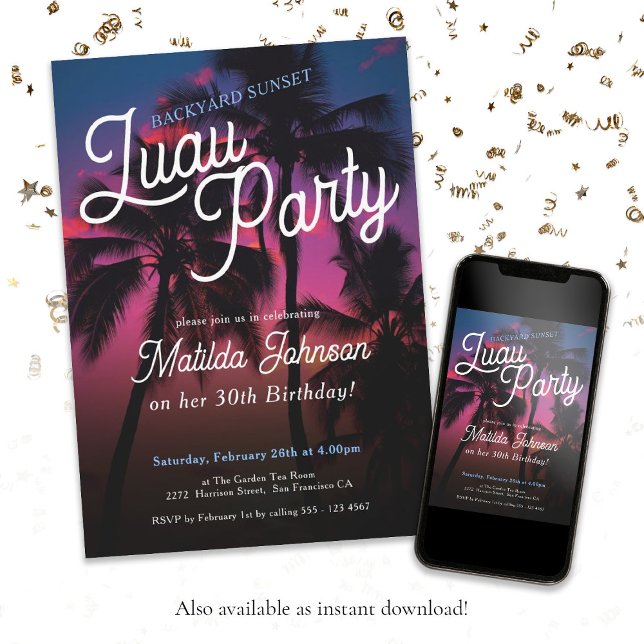 Invitación Fiesta 30 de Sunset Luau Tropical (30th Birthday Tropical Sunset Luau Party Invitation)