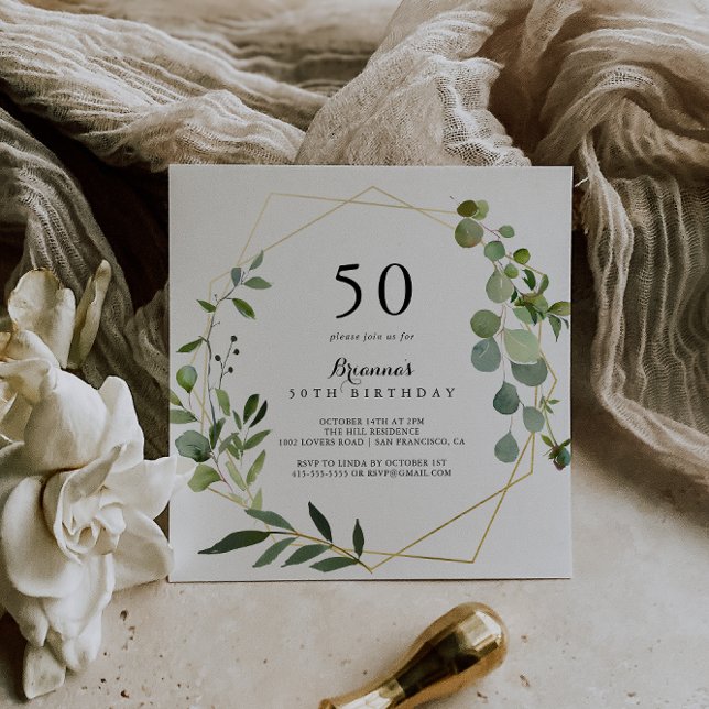 Invitación Fiesta 50 de cumpleaños del Oro Geométrico Tropica (Subido por el creador)