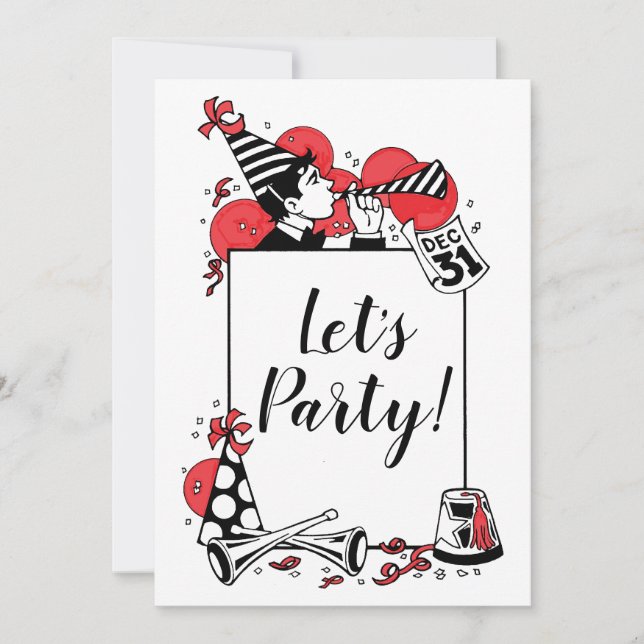 Invitación Fiesta a la celebración del Año Nuevo Retro (Anverso)