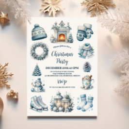 Invitación Fiesta acogedor de Navidades de Rústica Azul