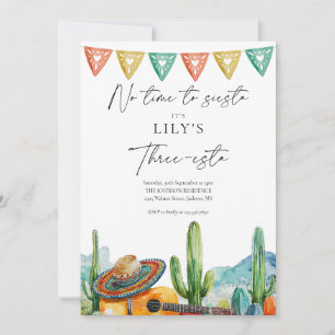 Invitación Fiesta Acuarela Cactus Tres-esta 3er Cumpleaños