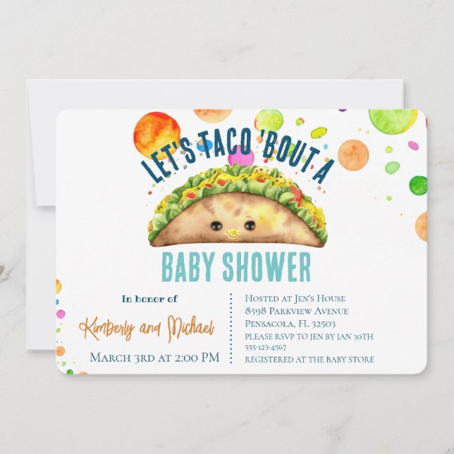 Invitación Fiesta acuarela Vamos a TACO a Baby Shower (Anverso)