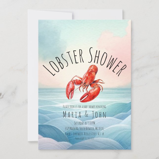 Invitación Fiesta acuático Lobster Beach Baby Shower (Anverso)