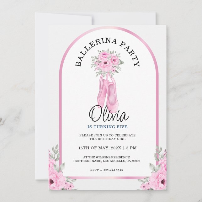 Invitación Fiesta Adorable Pink Ballerina (Anverso)