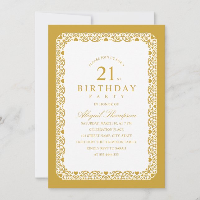 Invitación Fiesta Adulto 21 de Cumpleaños Elegante Sencillo y (Anverso)