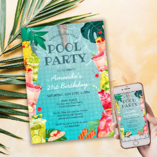 Invitación Fiesta Adulto Adulto de la piscina de bebidas de