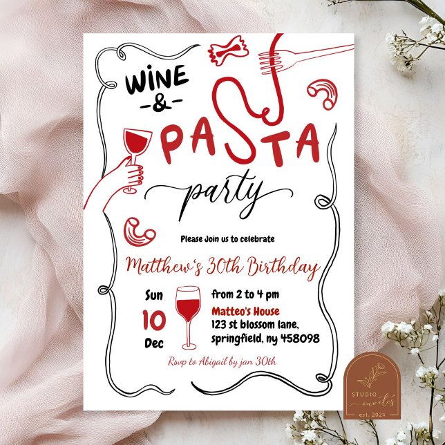 Invitación Fiesta Adulto con Vino Rojo y Pasta Destituido a M (Subido por el creador)