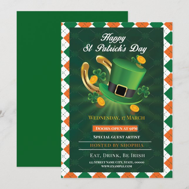 Invitación Fiesta Afortunada de San Patricio (Anverso / Reverso)