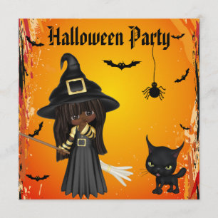 Invitación Fiesta afroamericana de brujas y gatos de Hallowee