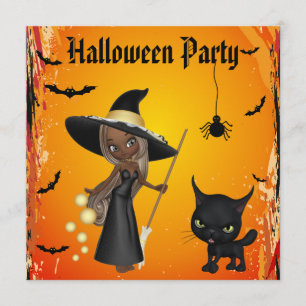 Invitación Fiesta afroamericano de Halloween de la bruja y