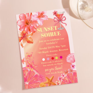Invitación Fiesta al Atardecer Cumpleaños Cóctel de Tinta Ros