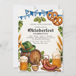 Invitación Fiesta Alemana de Cerveza Oktoberfest Acuarela