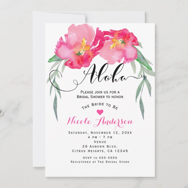 Invitación Fiesta Aloha Floral de Vino de Hoja Verde Tropical (Anverso)