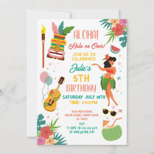 Invitación Fiesta Aloha Tiki Cumpleaños Lei Aloha 