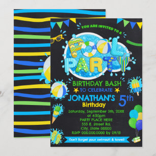 Invitación Fiesta amarillo verde azul veraniego