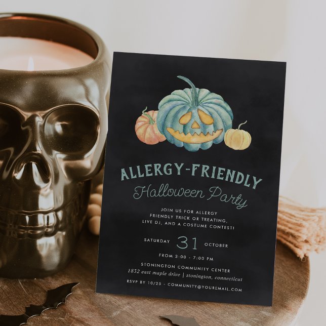 Invitación Fiesta amigo de la alergia a la calabaza Verde azu (Subido por el creador)