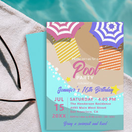 Invitación Fiesta animado de la piscina de verano 16 cumpleañ