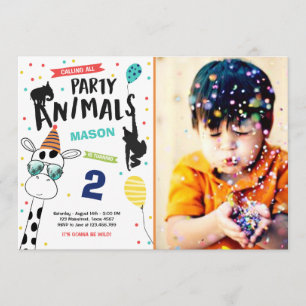 Invitación Fiesta Animal Birthday Invitation Zoo Wild Black