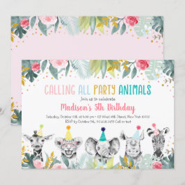 Invitación Fiesta Animal Pink Gold Safari Cumpleaños