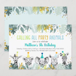 Invitación Fiesta Animales Blue Gold Safari Cumpleaños