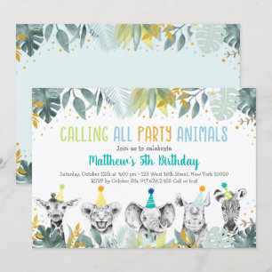Invitación Fiesta Animales Blue Gold Safari Cumpleaños