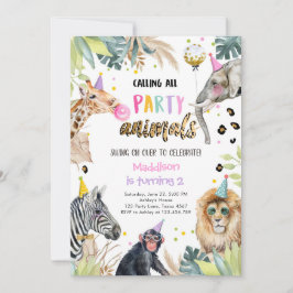 Invitación Fiesta Animales Chica Safari Birthday Leopard Zoo