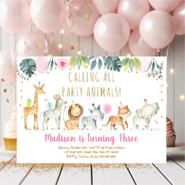 Invitación Fiesta Animales Chica Safari Cumpleaños