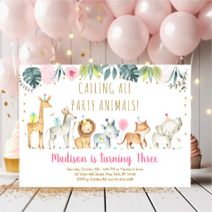 Invitación Fiesta Animales Chica Safari Cumpleaños