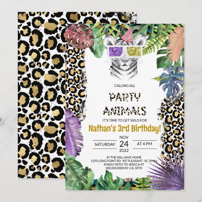 Invitación Fiesta Animales Chica Safari Nacimiento Zoológico  (Anverso / Reverso)