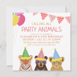 Invitación Fiesta Animales Cumpleaños Rosa