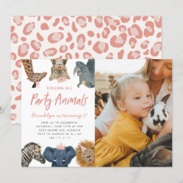 Invitación Fiesta Animales foto de cumpleaños de Safari rosa
