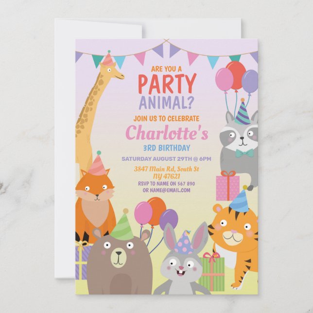 Invitación Fiesta Animales Nacimiento Zoológico de Globos Sel (Anverso)