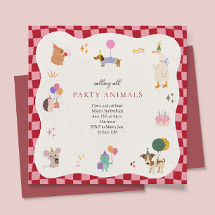 Invitación Fiesta Animales Retro Cumpleaños Minimalista